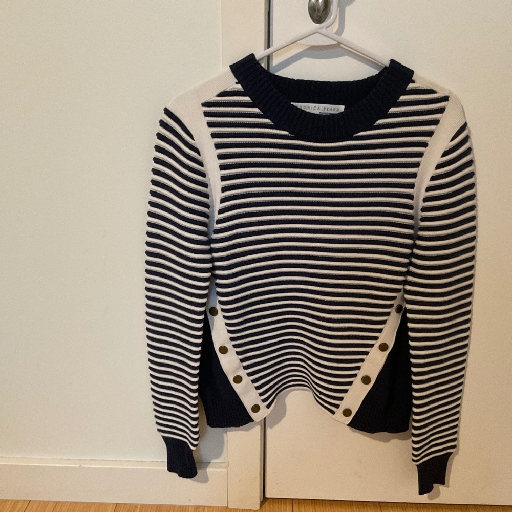 Veronica Beard Navy and White Striped Sweater